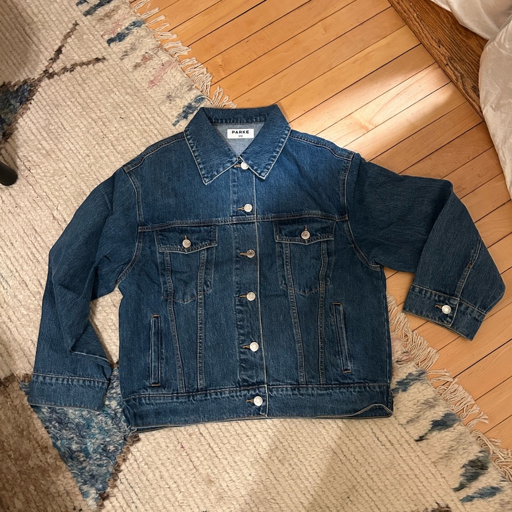PARKE Oversized Denim Jacket in Medium Wash